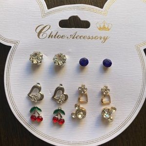 New 6 Pairs of Stud Earrings Cherry Mickey Mouse